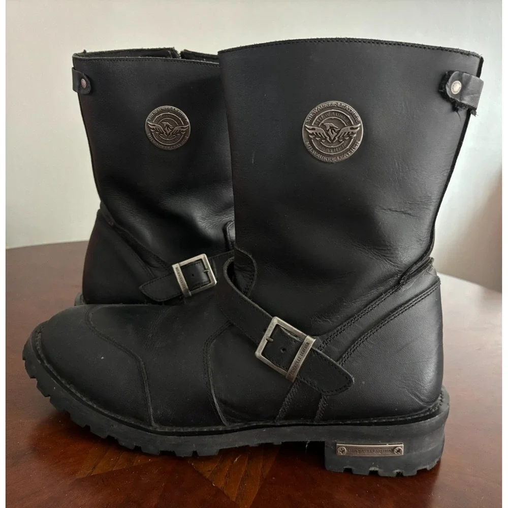 Milwaukee Motorcycle Boots 15 Black Leather Square Biker Oil Resist Harness Goth